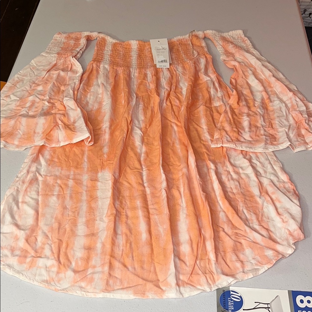 Orange Smocked Ruffled Blouse